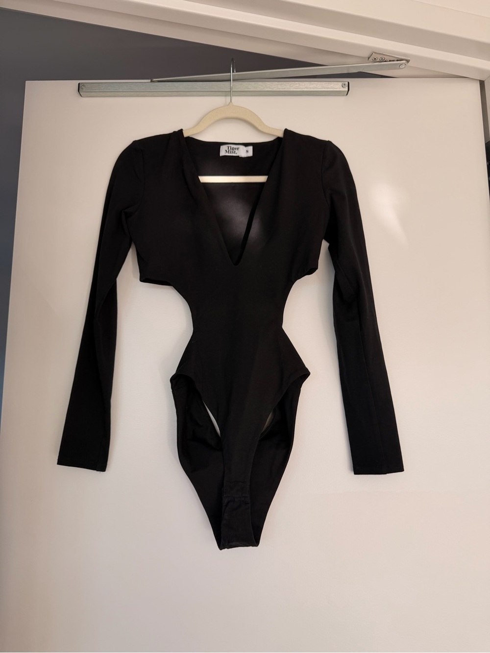 Tiger Mist Black Long Sleeve V-Neck Bodysuit